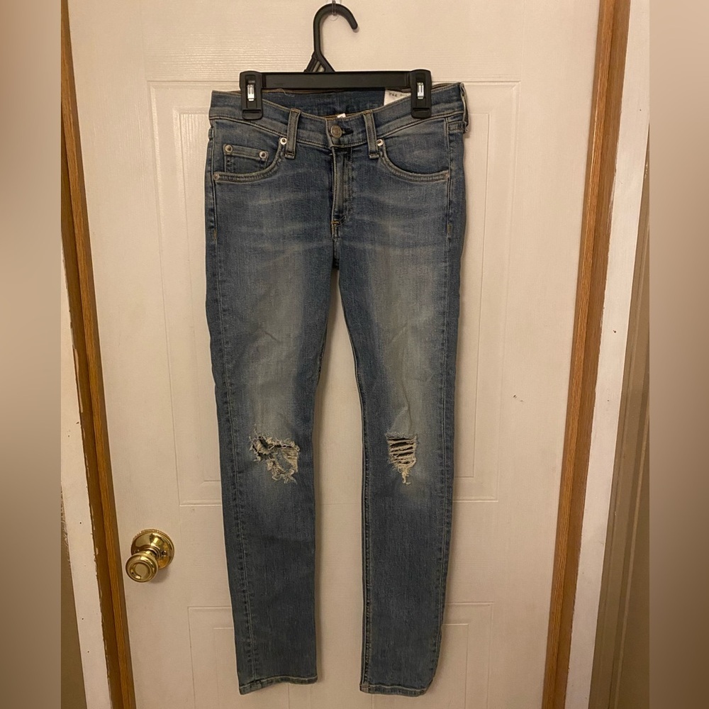 rag & bone Distressed Medium Blue Skinny Jeans